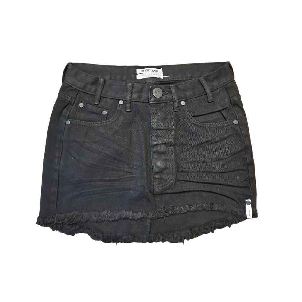 ONE X ONETEASPOON Junk Yard Extreme Distressed Denim Mini Skirt Black 24